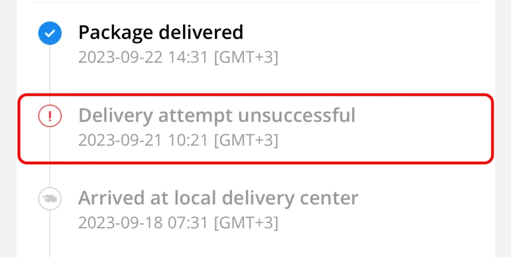 Delivery attempt unsuccessful on AliExpress