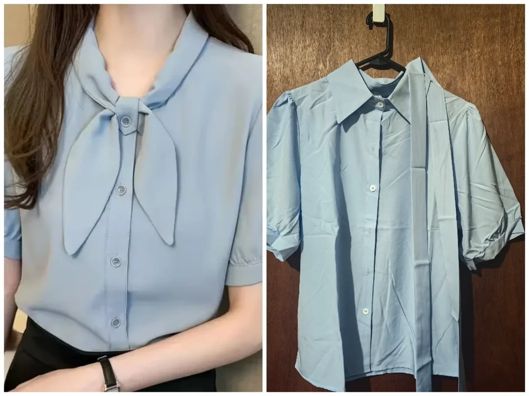 Bow-collar blouse from AliExpress - expectation vs. reality photo of a failed purchase