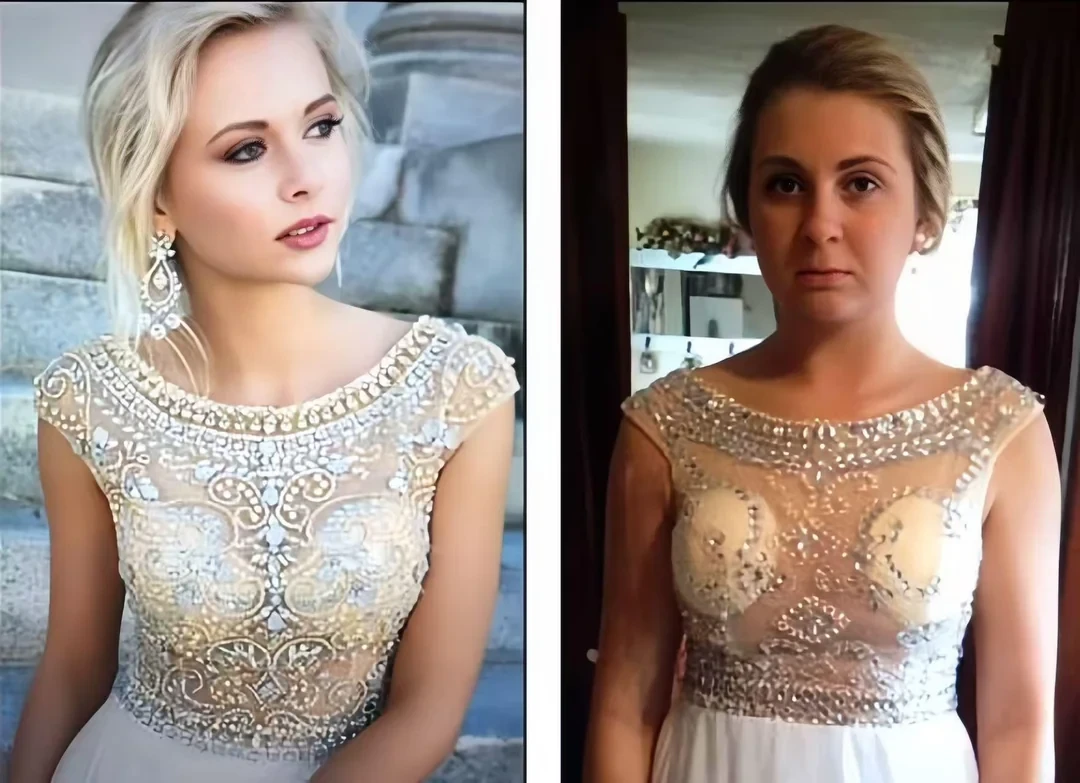 AliExpress evening dress with a sheer top - expectation vs. reality photo of a failed purchase