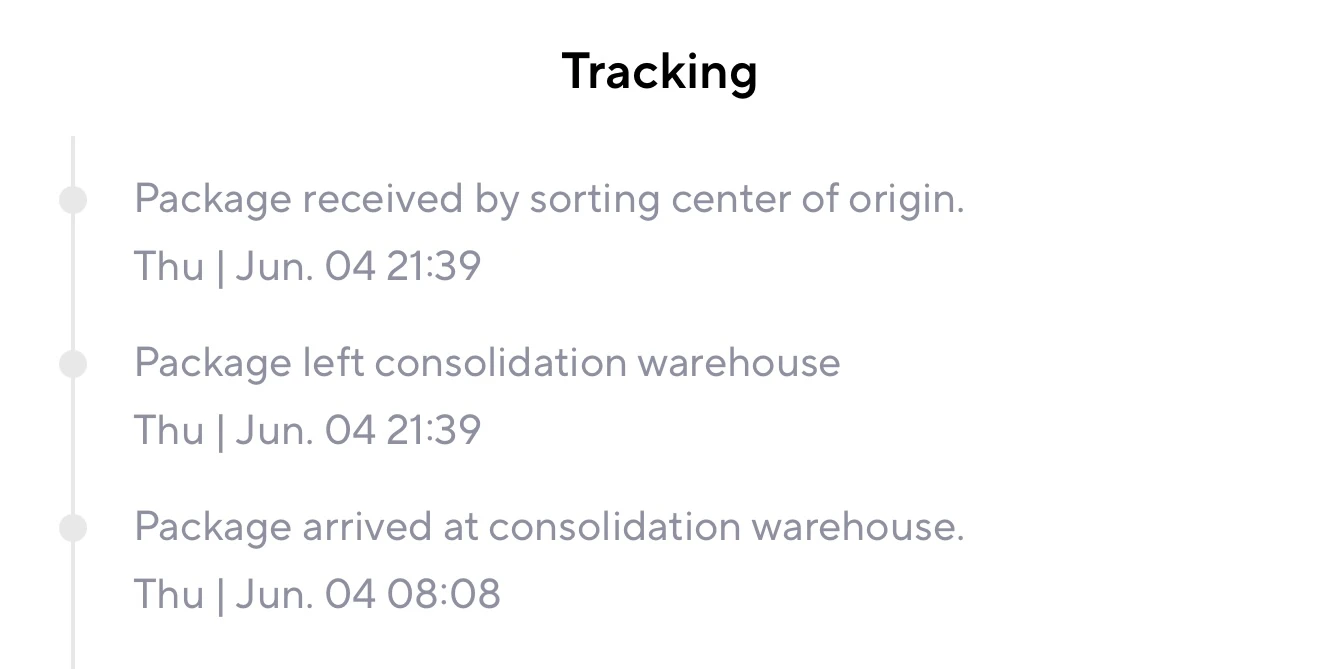 AliExpress package consolidation statuses in the app